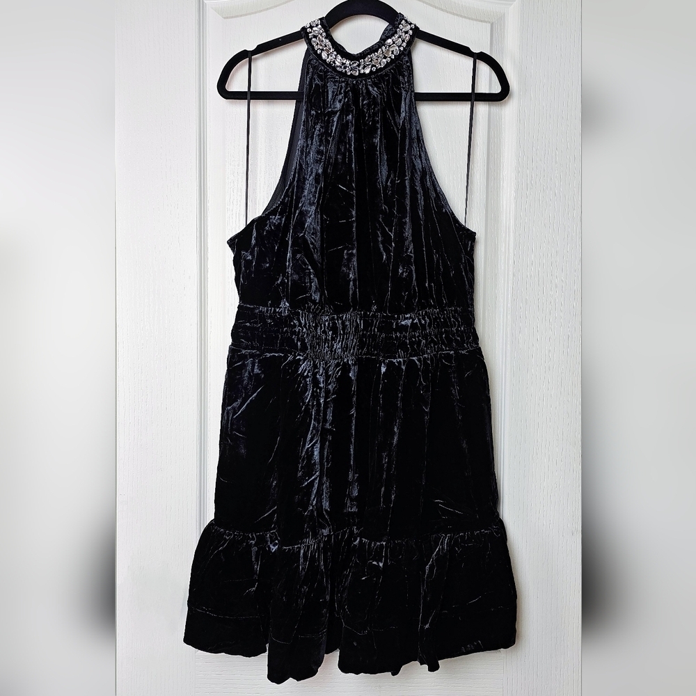 Anthropologie The Somerset Mini Dress: Women's BLACK Velvet Halter Edition 2X - Picture 5 of 9